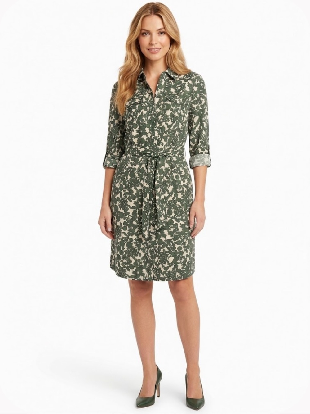 Tory Burch Brigitte Shirt Dress Green and White Floral